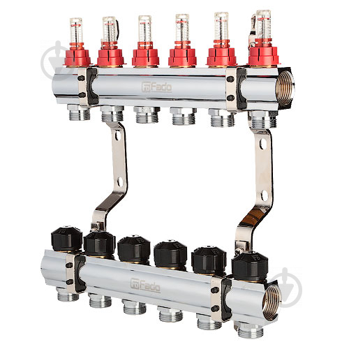 Коллектор FADO S.r.l с расходомерами 1"х3/4" 6 выходов KRV06 - фото 1