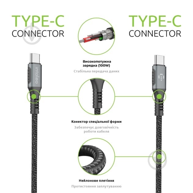 Кабель Intaleo CBGPD100WTT2 Type-C to Type-C 100W 2 м сірий (1283126559570) - фото 4