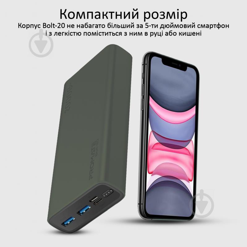 Повербанк Promate 10Вт 2xUSB 20000 mAh green (bolt-20.midnightgreen) - фото 2