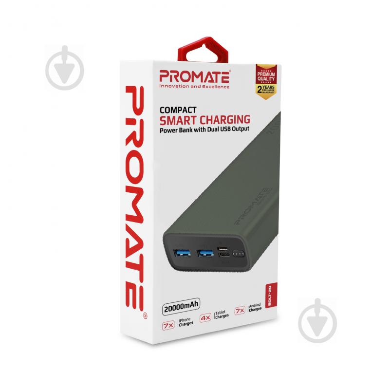 Повербанк Promate 10Вт 2xUSB 20000 mAh green (bolt-20.midnightgreen) - фото 7