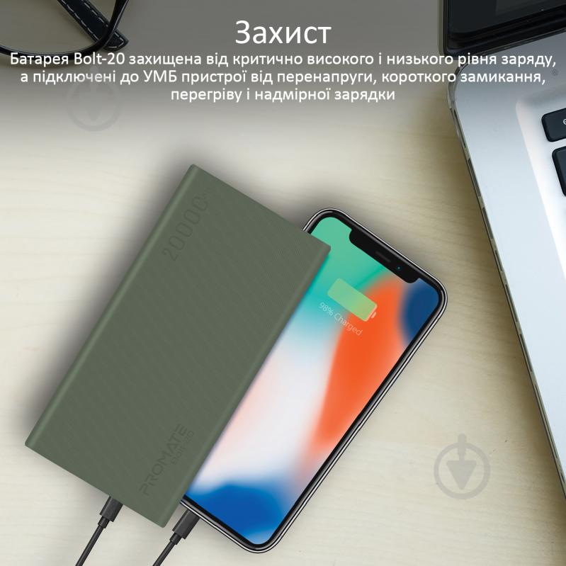 Повербанк Promate 10Вт 2xUSB 20000 mAh green (bolt-20.midnightgreen) - фото 6