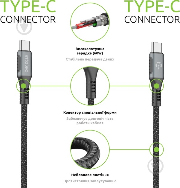 Кабель Intaleo CBGPD60WTT1 Type-C to Type-C 60W 1,2 м серый (1283126518096) - фото 5