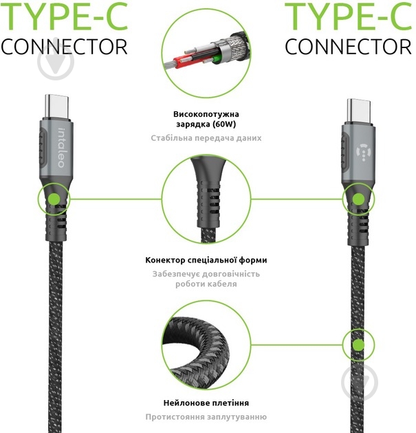 Кабель Intaleo CBGPD60WTT2 Type-C to Type-C 60W 2 м серый (1283126518102) - фото 5