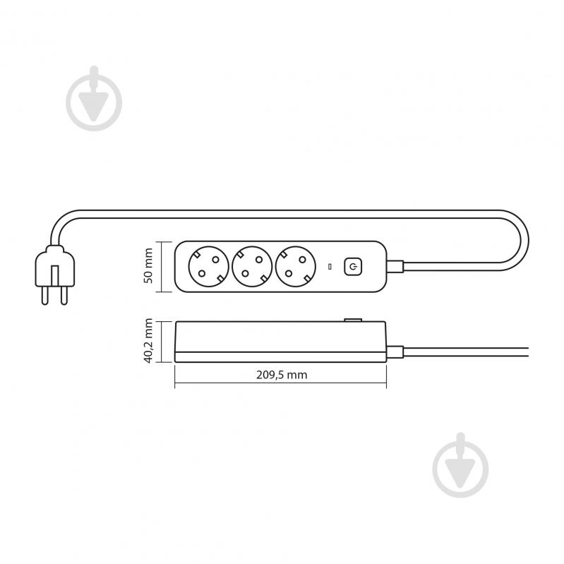 Удлинитель Videx ONCORD с/з 3п 3м (3x1.5мм) с кнопкой White с заземлением 3 гн. черный 3 м 27685 - фото 8