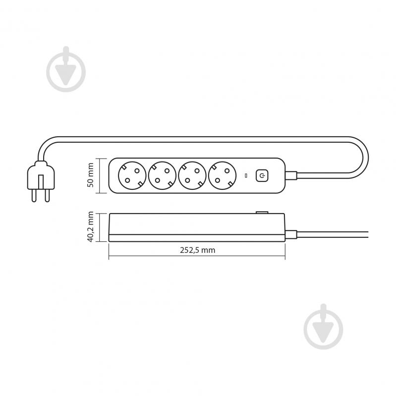 Подовжувач Videx ONCORD з кнопкою White із заземленням 4 гн. білий 3 м 27687 - фото 8