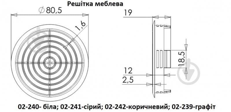 Решетка AirRoxy мебельная круглая 70 white диаметр 70 мм 02-240 пластик белый - фото 4