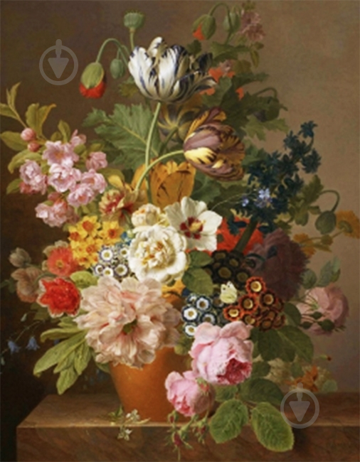 Набір для творчості зі стразами на підрамнику Натюрморт з квітами у вазі з фруктами на кам'яному століJan - фото 1