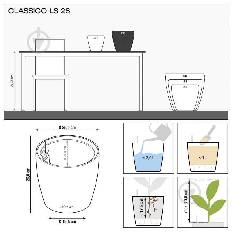 Вазон пластиковий Lechuza Classico Premium LS 28 круглий 7 л білий (16040) - фото 3