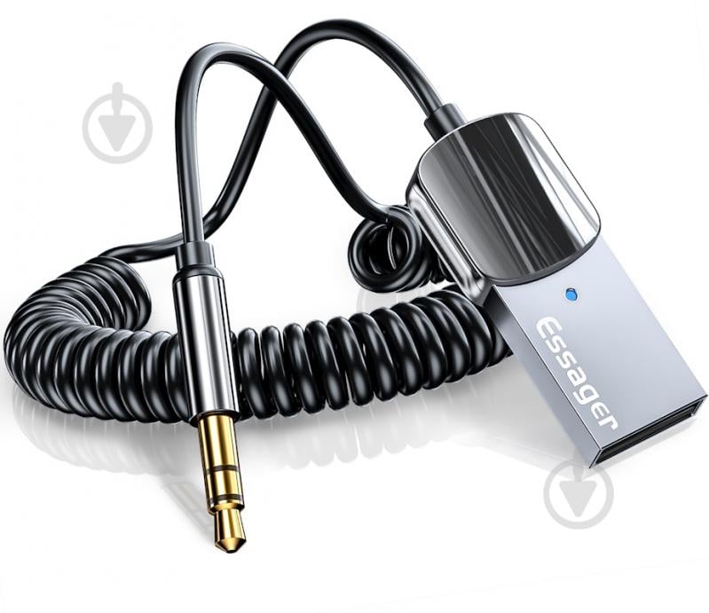 Адаптер Essager Bluetooth 5.0 Aux Adapter Car Wireless Receiver USB to 3.5mm Jack Audio Music Mic Handsfree Car Kit Speaker Transmitter Grey 1,1 м grey (EBTEB01-JS0A) - фото 1