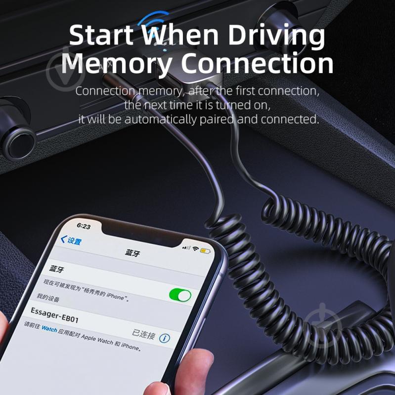 Адаптер Essager Bluetooth 5.0 Aux Adapter Car Wireless Receiver USB to 3.5mm Jack Audio Music Mic Handsfree Car Kit Speaker Transmitter Grey 1,1 м grey (EBTEB01-JS0A) - фото 7