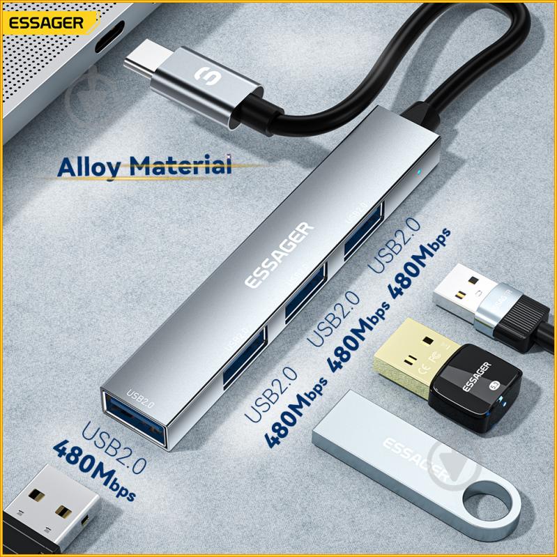 USB-хаб Essager Fengyang 4 in 1 Splitter USB-C port (EHBC04-FY10-P) - фото 2