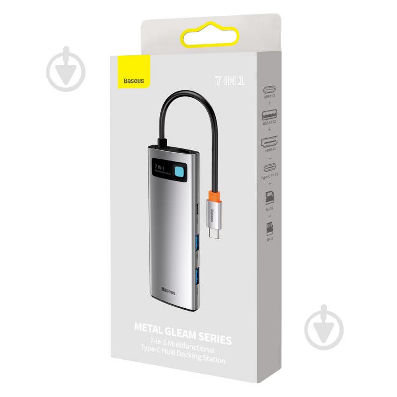 USB-хаб BASEUS Metal Gleam Series 7-in-1 (2xUSB3.0 + 4KHD + Type-C + Type-C PD+ TF + SD) Grey (WKWG020113) - фото 5