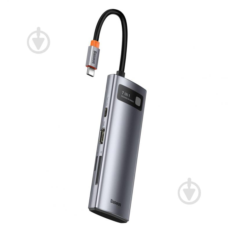 USB-хаб BASEUS Metal Gleam Series 7-in-1 (2xUSB3.0 + 4KHD + Type-C + Type-C PD+ TF + SD) Grey (WKWG020113) - фото 4