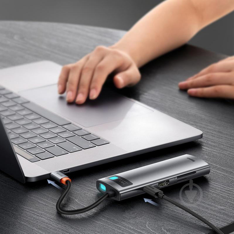 USB-хаб BASEUS Metal Gleam Series 7-in-1 (2xUSB3.0 + 4KHD + Type-C + Type-C PD+ TF + SD) Grey (WKWG020113) - фото 6