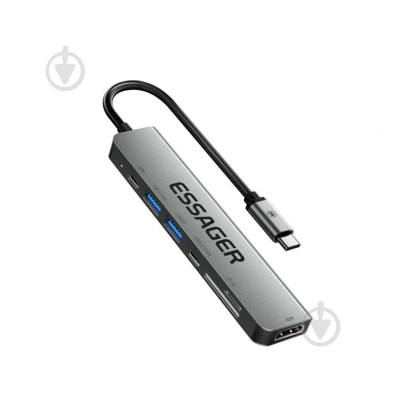 USB-хаб Essager QingHong 7 in1 HDMI USB3.2 USB-C SD TF Grey (EHB07-QH0G-Z) - фото 1