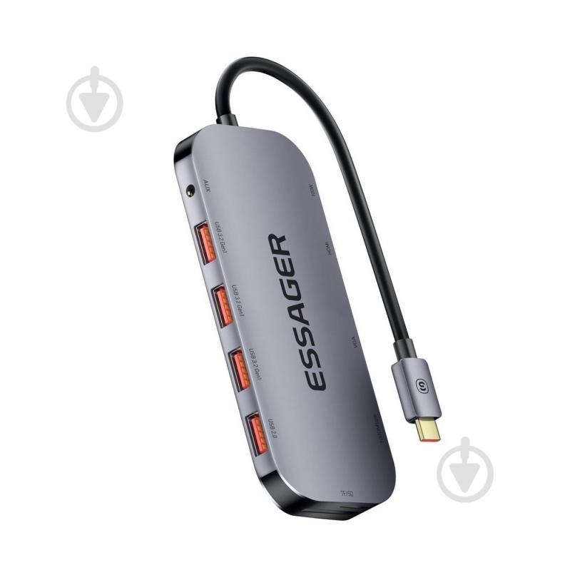 USB-хаб Essager Maple Harp 11 in 1 USB3.2 Gen USB 2.0 HDMI VGA Type-c RJ45 SD TF Audio (EHB11-FQ0G-Z) - фото 1 USB-хаб Essager Maple Harp 11 in 1 USB3.2 Gen USB 2.0 HDMI VGA Type-c RJ45 SD TF Audio (EHB11-FQ0G-Z) - фото 1