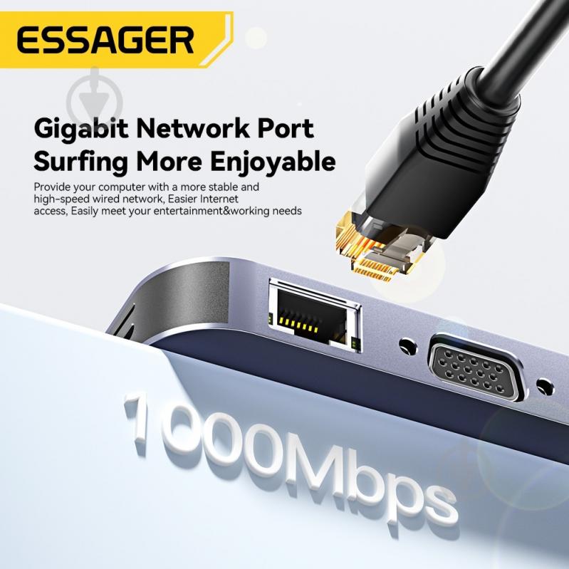USB-хаб Essager Maple Harp 11 in 1 USB3.2 Gen USB 2.0 HDMI VGA Type-c RJ45 SD TF Audio (EHB11-FQ0G-Z) - фото 7 USB-хаб Essager Maple Harp 11 in 1 USB3.2 Gen USB 2.0 HDMI VGA Type-c RJ45 SD TF Audio (EHB11-FQ0G-Z) - фото 7