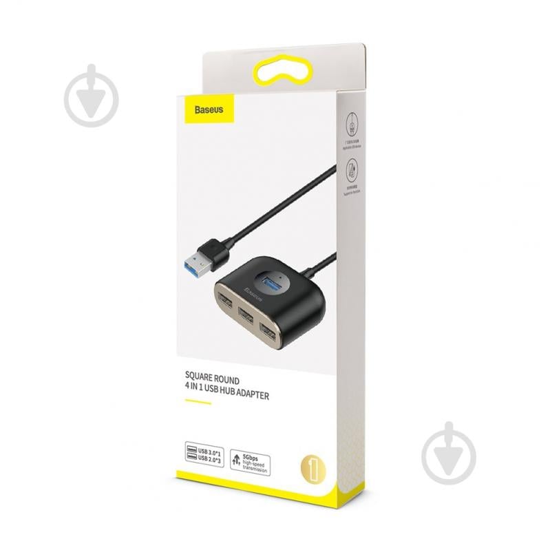 USB-хаб BASEUS Square Round 4 in 1 USB3.0 - USB 3.0 / 3 х USB 2.0 Black (CAHUB-AY01) - фото 8