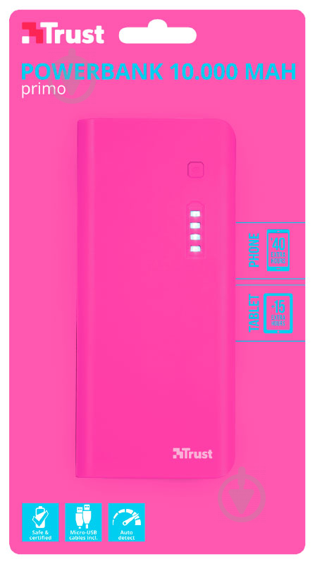 Повербанк Trust PRIMO POWERBANK SUM-PINK 10000 mAh pink (22749) - фото 4