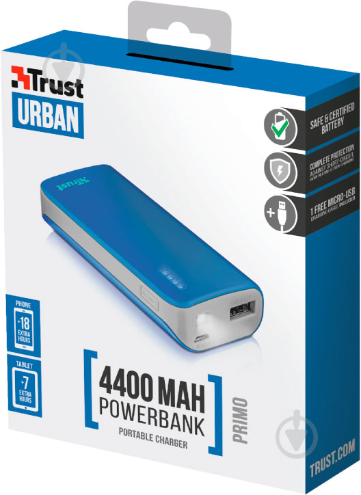 Повербанк Trust PRIMO POWERBANK 4400 mAh blue (21225) - фото 4