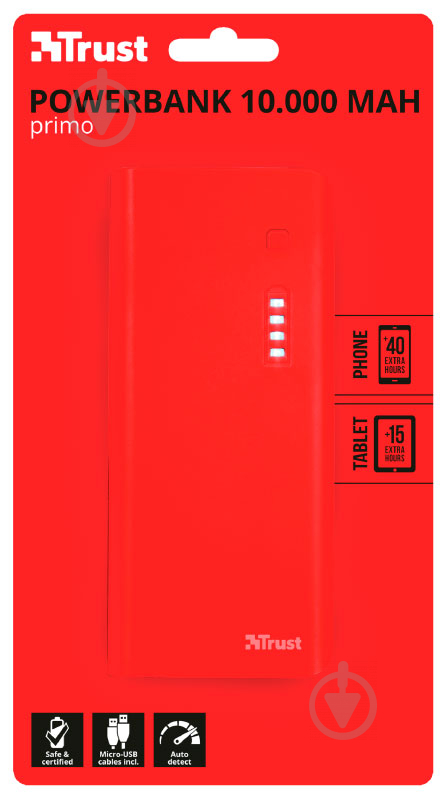 Повербанк Trust PRIMO PWB 10000 SUM-RED 10000 mAh red (22752) - фото 4