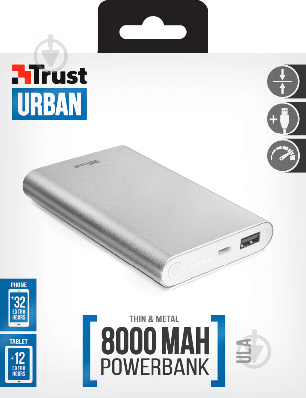 Повербанк Trust ULA THIN METAL POWERBANK (22822) 8000 mAh silver (22822) - фото 5