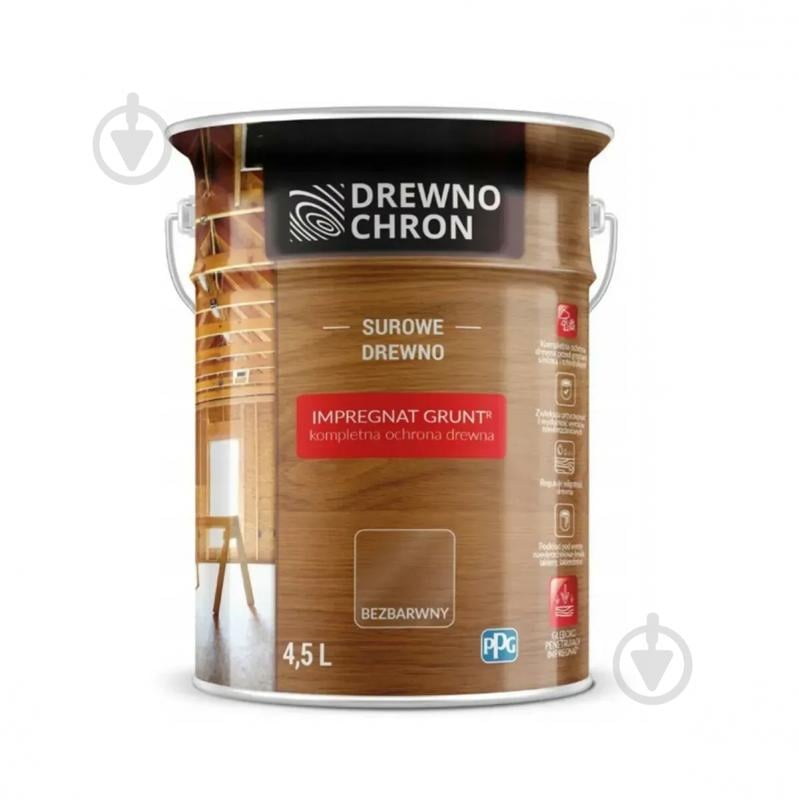 Просочувач Drewnochron Grunt R+ безколірний мат 4,5 л 4,14 кг - фото 1 Просочувач Drewnochron Grunt R+ безколірний мат 4,5 л 4,14 кг - фото 1