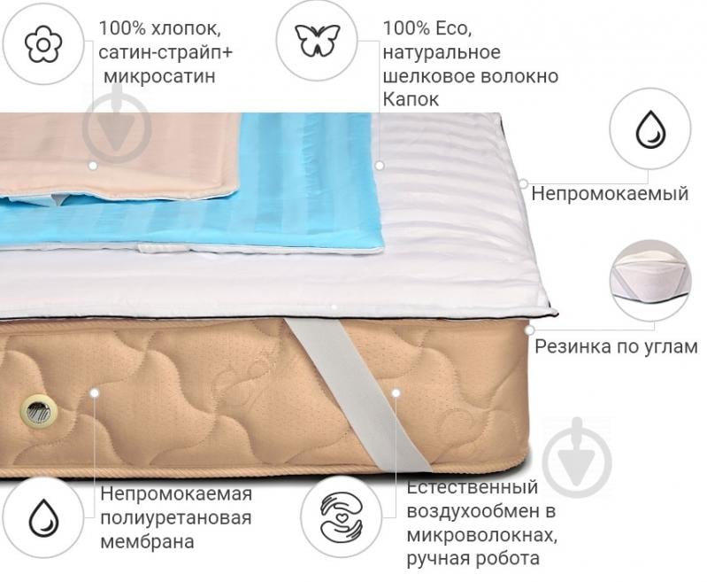 Наматрасник шелковый MirSon Carmela Silk 302/2 водонепроницаемый с резинкой по углам 26х70x130 см 2200000353191 - фото 2