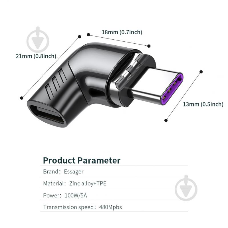 Адаптер Essager 7-Turn Magnetic Adptor 5Gbps чорний (EZJT-QZG01) - фото 8