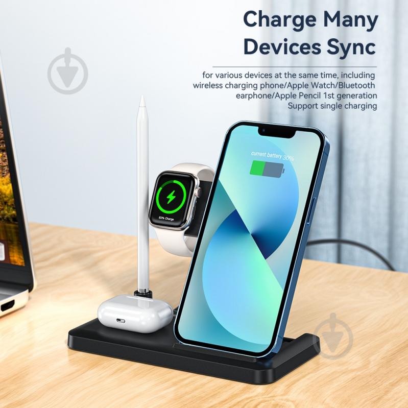 Беспроводное зарядное устройство Essager Jiecheng 4 in1 15W Foldable Desktop Wireless Charger Black (EWXZM-JC01-Z) - фото 6