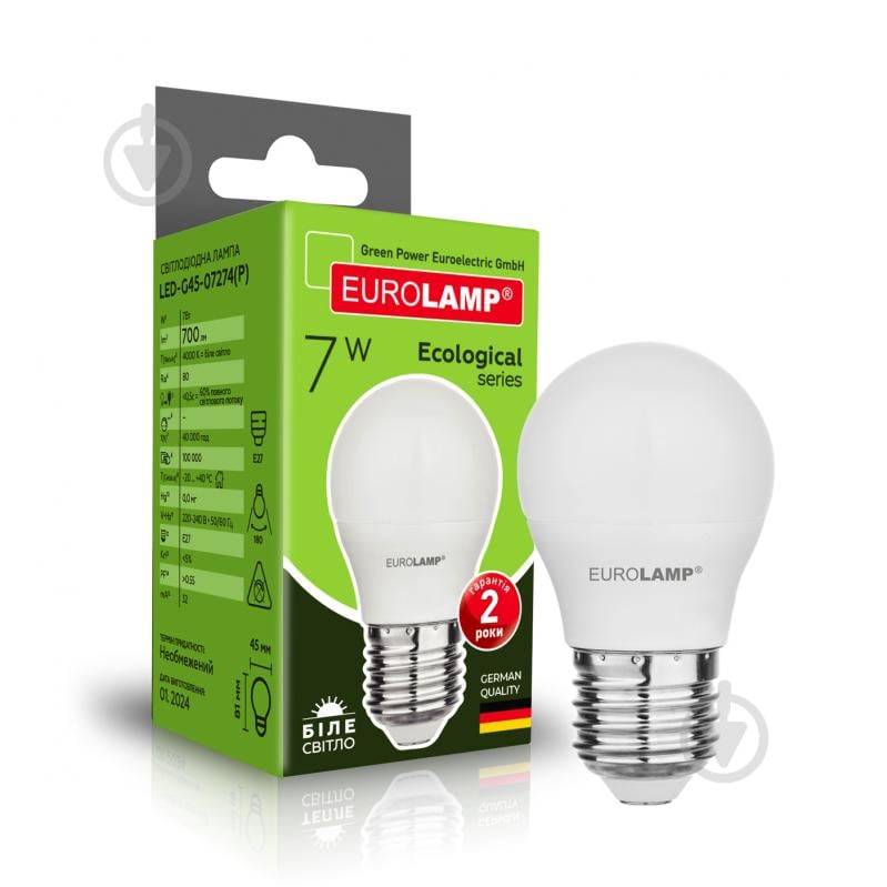 Лампа світлодіодна Eurolamp ECO 7 Вт G45 матова E27 220 В LED-G45-07274(P) - фото 1