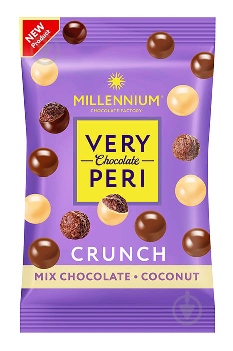 Драже Millennium Crunch у молочному та білому шоколаді з кокосом 80 г (Very Peri) - фото 1