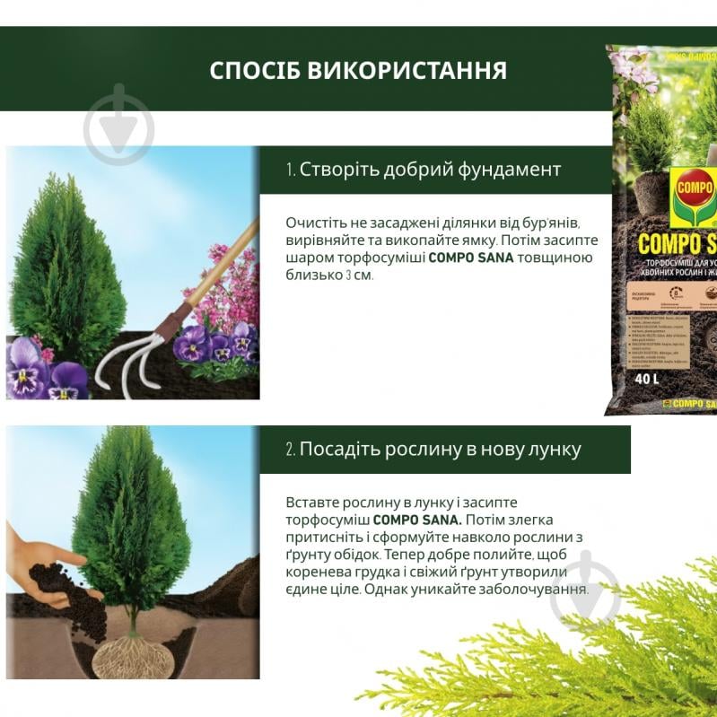 Торфосмесь Compo Сана Для всех видов хвойных растений 40 л 1621 - фото 7