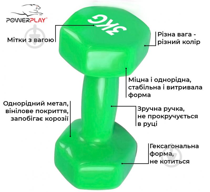 Гантель PowerPlay PP_4125_3kg 3 кг зеленый - фото 3
