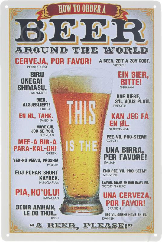 Табличка жестяная печатная Beer world 30x20 см разноцветный - фото 1