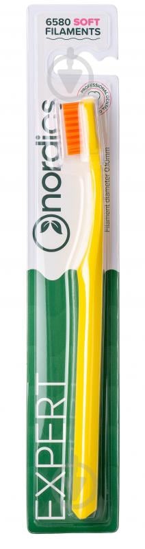 Зубная щетка Nordics Expert Curve 6580 желтая с оранжевой щетиной мягкая - фото 1