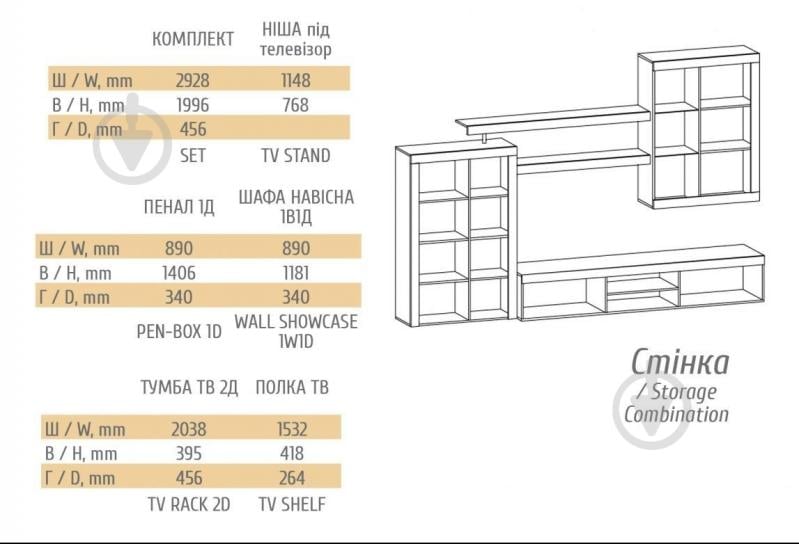Стенка Орлеанс дуб крафт табако / бетон индастри - фото 2
