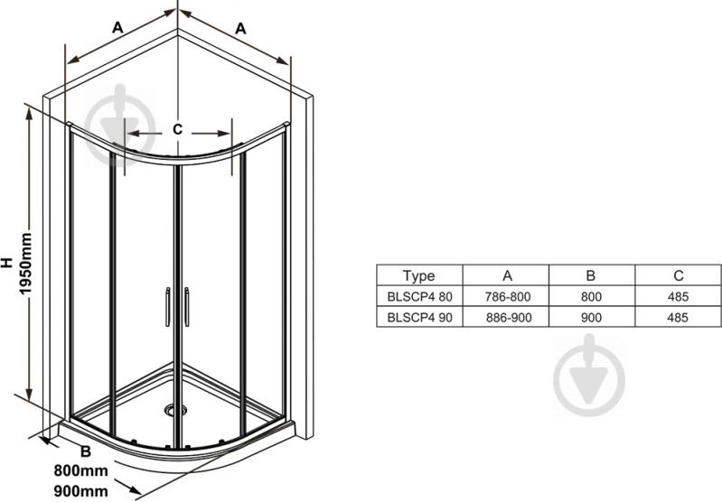 Душова кабіна Ravak BLSCP4-90 чорний+Transparent - фото 3