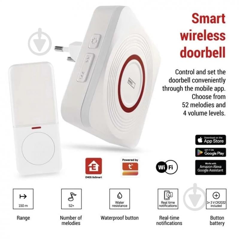 Дзвінок дверний Emos розумний бездротовий Wi-Fi білий P5735WS - фото 6