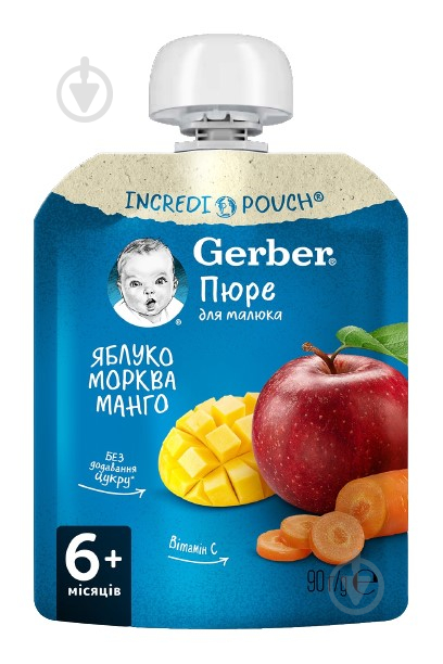 Пюре фруктово-овочеве Gerber яблуко, манго та морква 6+ 90 г - фото 1