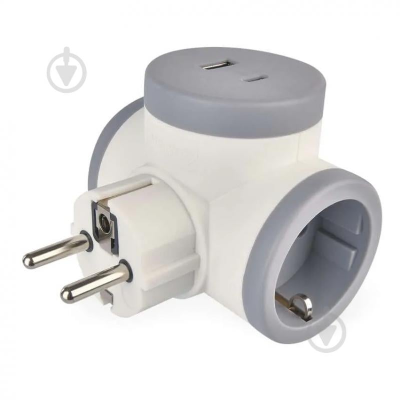 Адаптер-разветвитель Emos сетевой 1xUSB-A 1xUSB-C 2 гн. бело-серый P0077PD - фото 1