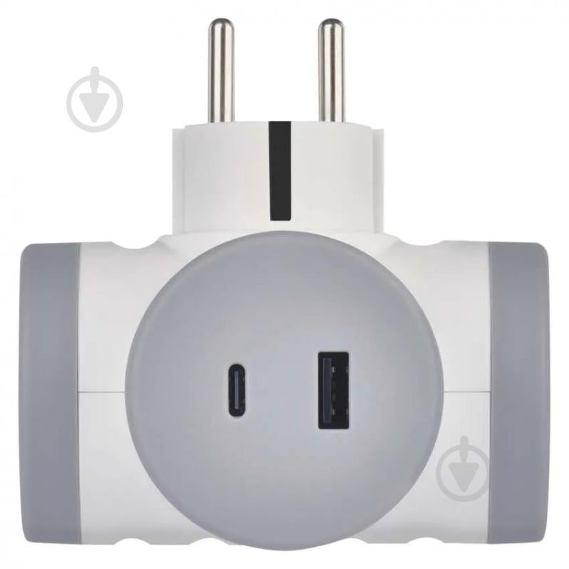 Адаптер-разветвитель Emos сетевой 1xUSB-A 1xUSB-C 2 гн. бело-серый P0077PD - фото 3