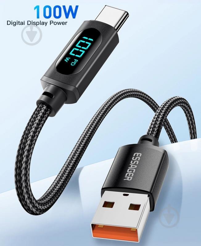 Кабель Essager Enjoy LED Digital Display USB Charging Cable 7A USB A to Type C 2 м черный (EXCT-XYA01-P) - фото 2