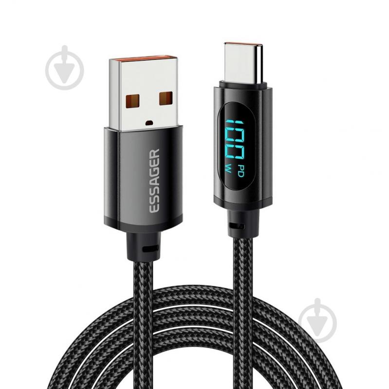 Кабель Essager Enjoy LED Digital Display USB Charging Cable 7A USB A to Type C 2 м черный (EXCT-XYA01-P) - фото 1