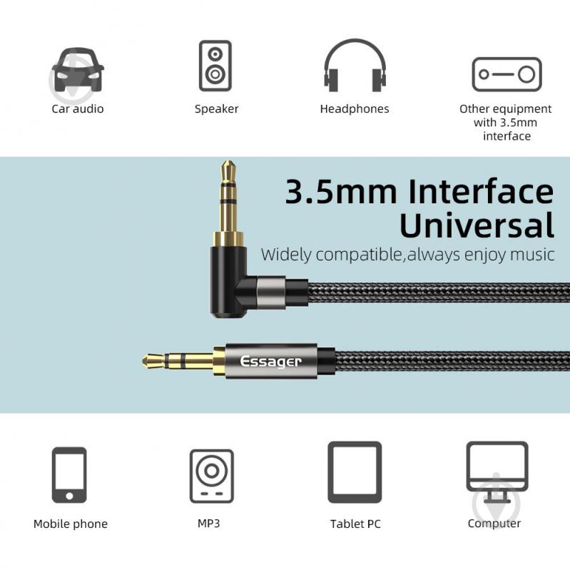 Кабель акустичний Essager AUX Cable 3.5mm Jack Audio Cable For Speaker Wire Headphone Car 3.5 mm Jack 1,5 м чорний ( - фото 5