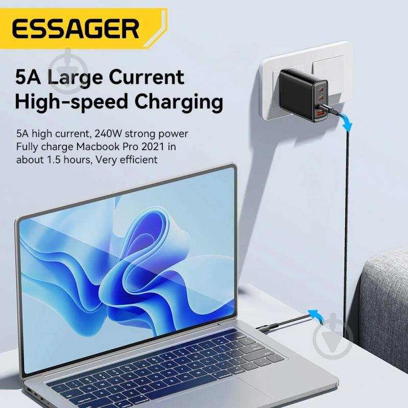 Кабель Essager Sunset Type C to Type C 240W Data cable 2 м Dark Grey (EXCTT3-CGA0G-P) 2 м чорний (EXCTT3-CGA0G-P) - фото 6