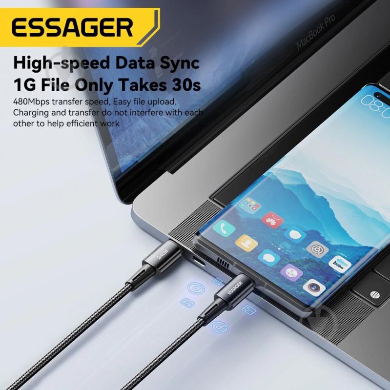 Кабель Essager Sunset Type C to Type C 240W Data cable 2 м Dark Grey (EXCTT3-CGA0G-P) 2 м чорний (EXCTT3-CGA0G-P) - фото 5