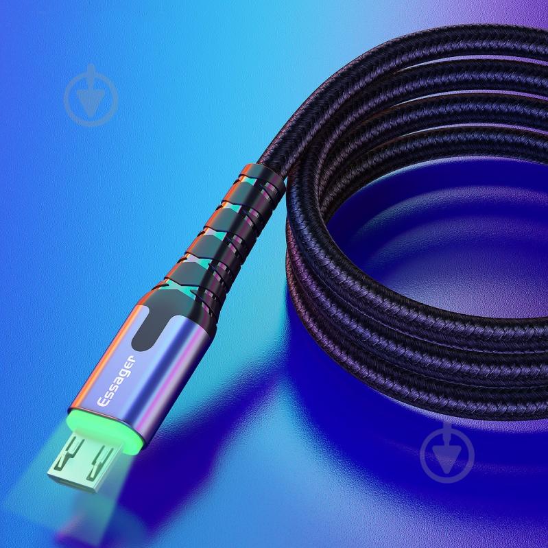 Кабель Essager LED Light USB Charging & Data Cable Micro 2.4A 1 м чорний (EXCM-XG0G) - фото 3