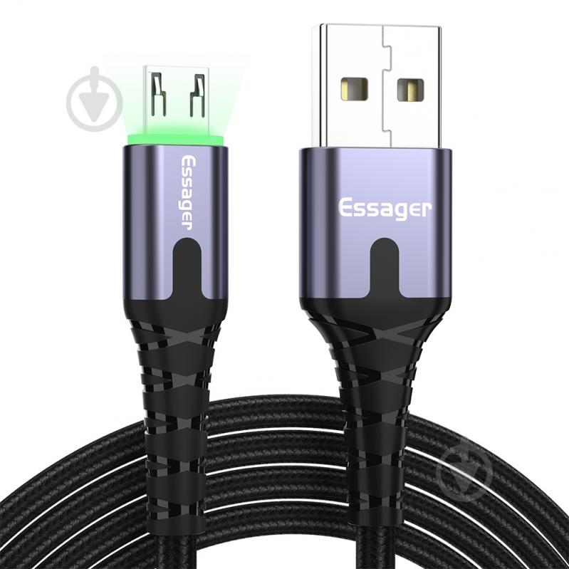 Кабель Essager LED Light USB Charging & Data Cable Micro 2.4A 2 м черный (EXCM-XGA0G) - фото 1