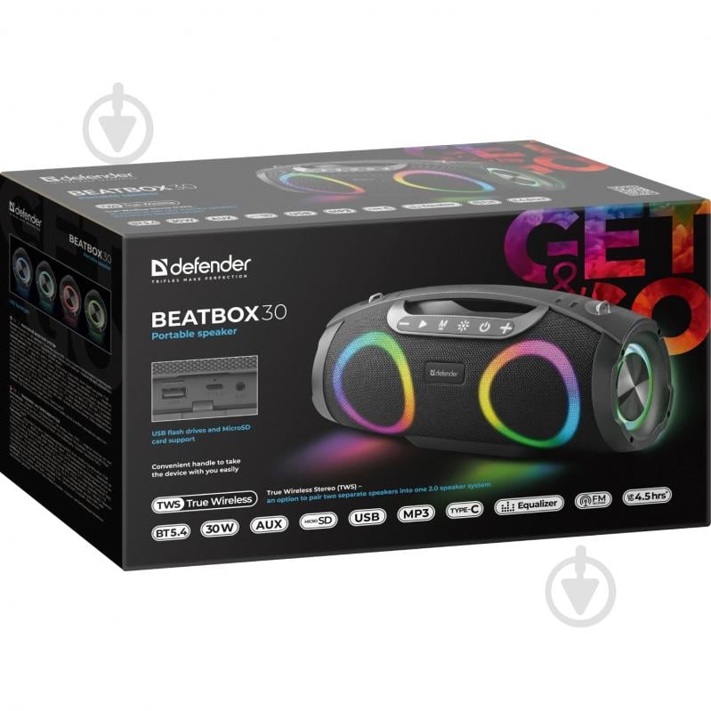 Акустическая система Defender Beatbox 30 1.0 black (65231) - фото 8